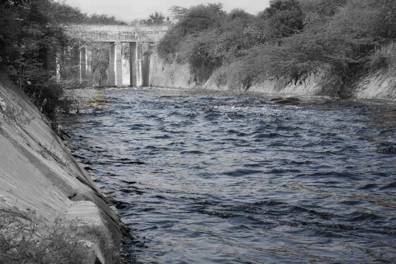 Najafgarh drain carrying sewage water for emptying into river Yamuna near Wazirabad Bridge, Central district, National Capital Territory of Delhi